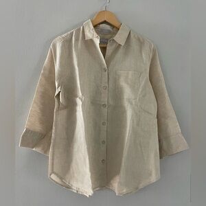 Chico's Beige & Gold Shimmer 3/4 Sleeve  Blouse